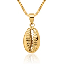 14K Solid Yellow Gold Crowrie Shell Necklace