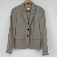 J. Crew Linen Blend Blazer Taupe Gray Single Breasted Womens Size 6 Work Classic