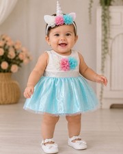 Baby Girl Infant Halloween Costume Unicorn Blue Tutu Dress 2-Pc Set 12-18M