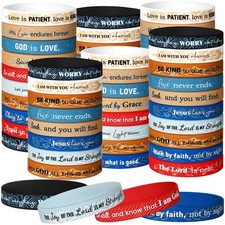 120 Pcs Rubber Bible Verse Bracelets Bulk Religious Silicone Christian Script...