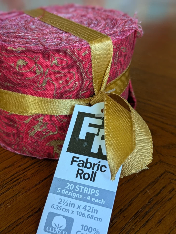 NUEVO ROLLO DE GELATINA TELA ACOLCHADA 20 TIRAS 2.5" ROJO ALGODÓN METALIZADO + 1 YARDA DE TELA Foto 3 de 4