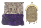 Ladies Purses Chain Mesh Purple Velvet Jewelled Frame Victorian Edwardian
