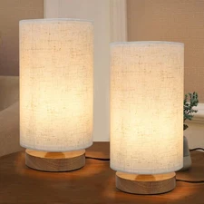 Table Lamps for Bedrooms Set of 2, Minimalist Bedside Lamps Set with Round Fa...