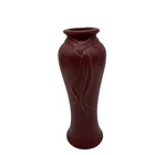 Vintage Haeger Pottery Red Burgundy Cranberry Vase Ribbon Flower Vase 8.5”