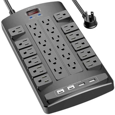 QINLIANF Surge Protector Power Strip - 6Ft Flat Plug Heavy Duty Extension Cor...