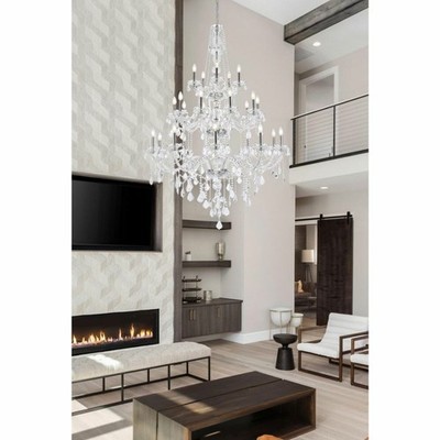 Large Crystal Chandelier Chrome Foyer Hanging Lighting 25 Light Fixture 57 inch