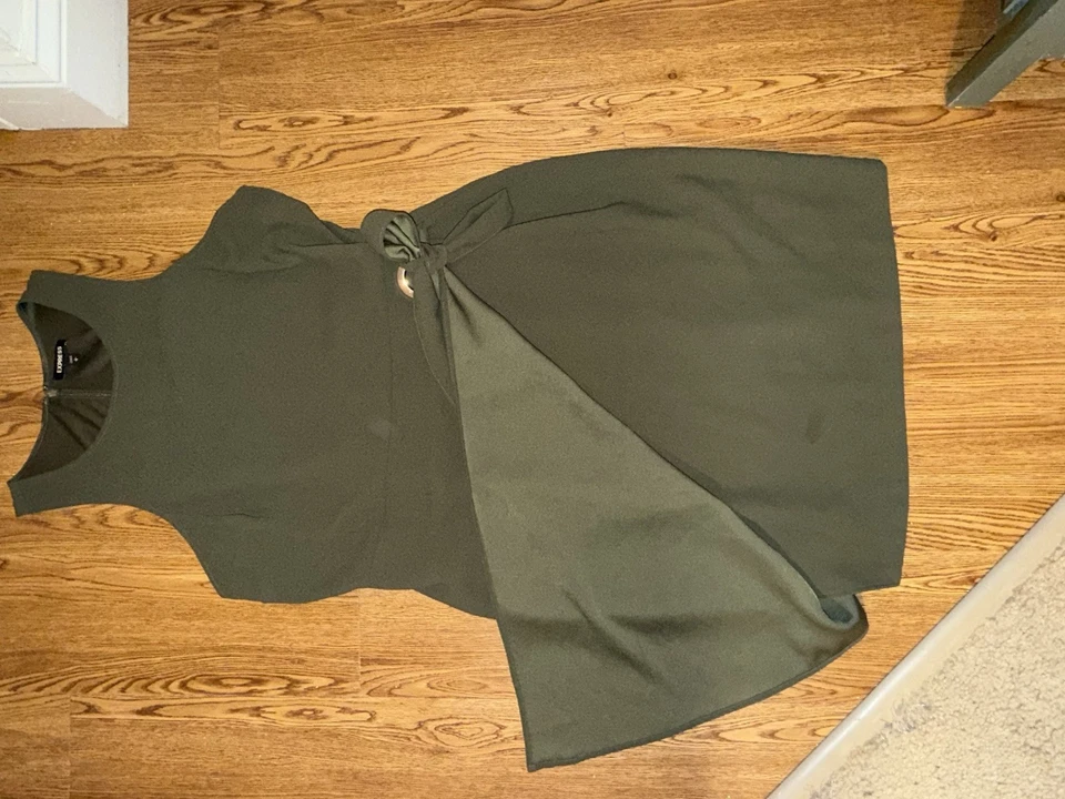 Mini Vestido Vaina Express Cuello Redondo Sin Mangas Envolvente con Corbata Talla Grande Foto 2 de 4