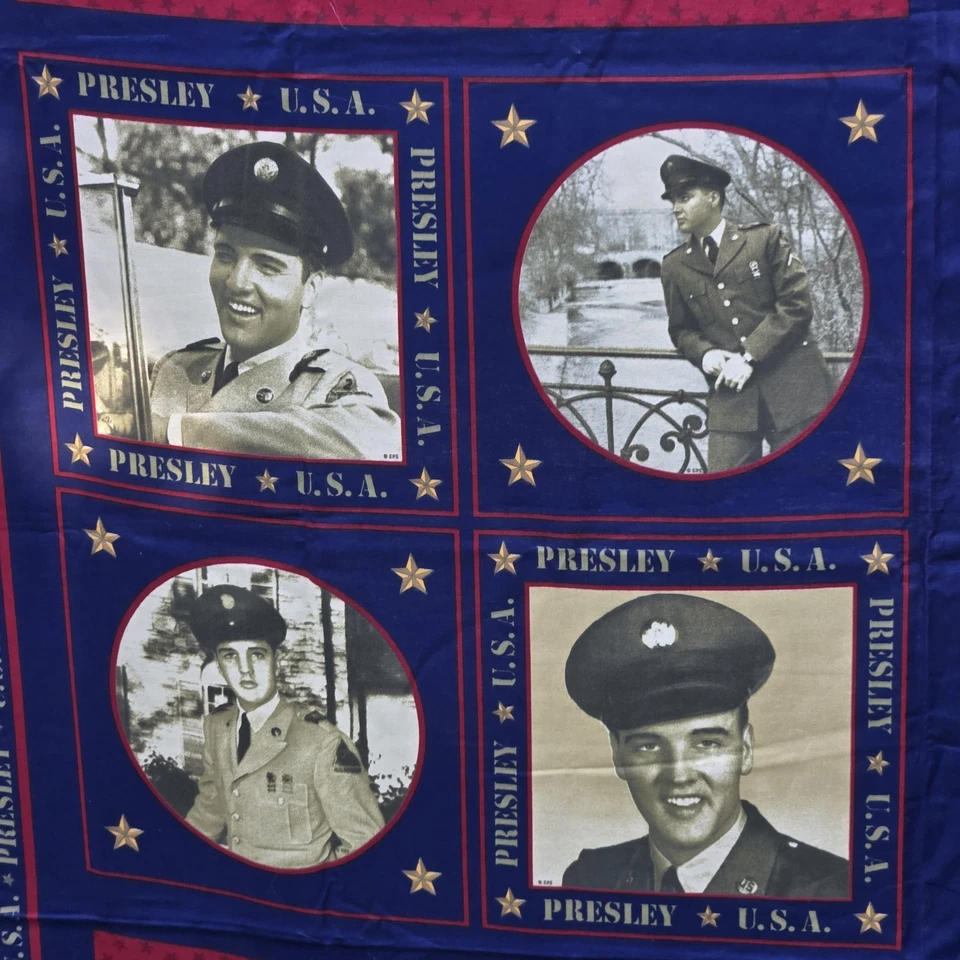 Tela militar del ejército de EE. UU. Elvis Presley 2 paneles 45" x 70" algodón acolchado artesanías Foto 3 de 4