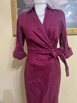 Magaschoni Linen Midi Wrap Dress Sz 6 Long Sleeve Lightweight Breathable |  eBay