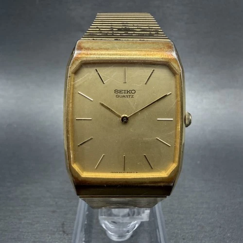Seiko Tank Watch Men 26mm Champagne Dial Gold Tone 6530-5089 New Battery ABCDE
