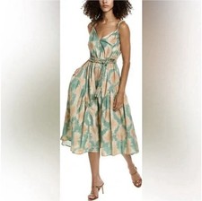 ULLA JOHNSON 100% Cotton Valentina Sage Green Orange Tie Dye Midi Dress 4 NWT