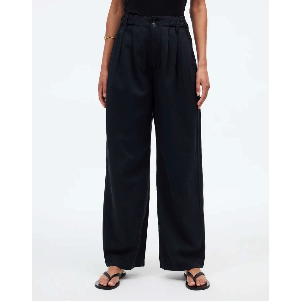 Madewell The Harlow Wide-Leg Pant Black Size 14 High Rise Pleated Linen Blend - Image 3 of 4