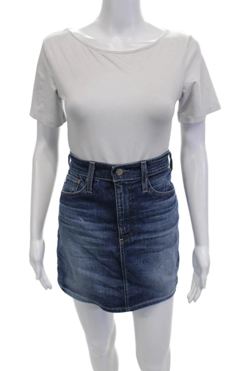 AG Adriano Goldschmied Womens Mini Pencil Skirt Dark Blue Size 27