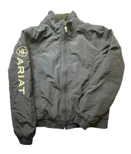 Ariat Jacket Boys Medium Blue Nylon Insulated Logo Sleeve Equestrian Western
