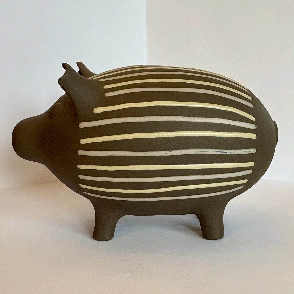 RARE Vintage Jonathan Adler Brown Clay Striped Piggy Bank - Benefits Charity - Image 4 of 4