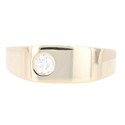 .24ct Round Cut Diamond Flush Set Signet Band Ring 14k Yellow Gold Size 11