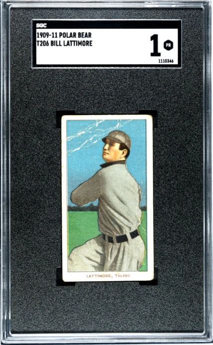 1909 T206 BILL LATTIMORE NNO POOR POLAR BEAR SGC 1 BASEBALL TOLEDO MUD HENS