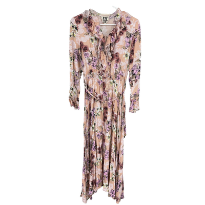 jaase long sleeve dress JAASE Women L Floral Maxi Dress Ruffle Pink Lily Long Sleeve Feminine Flowy