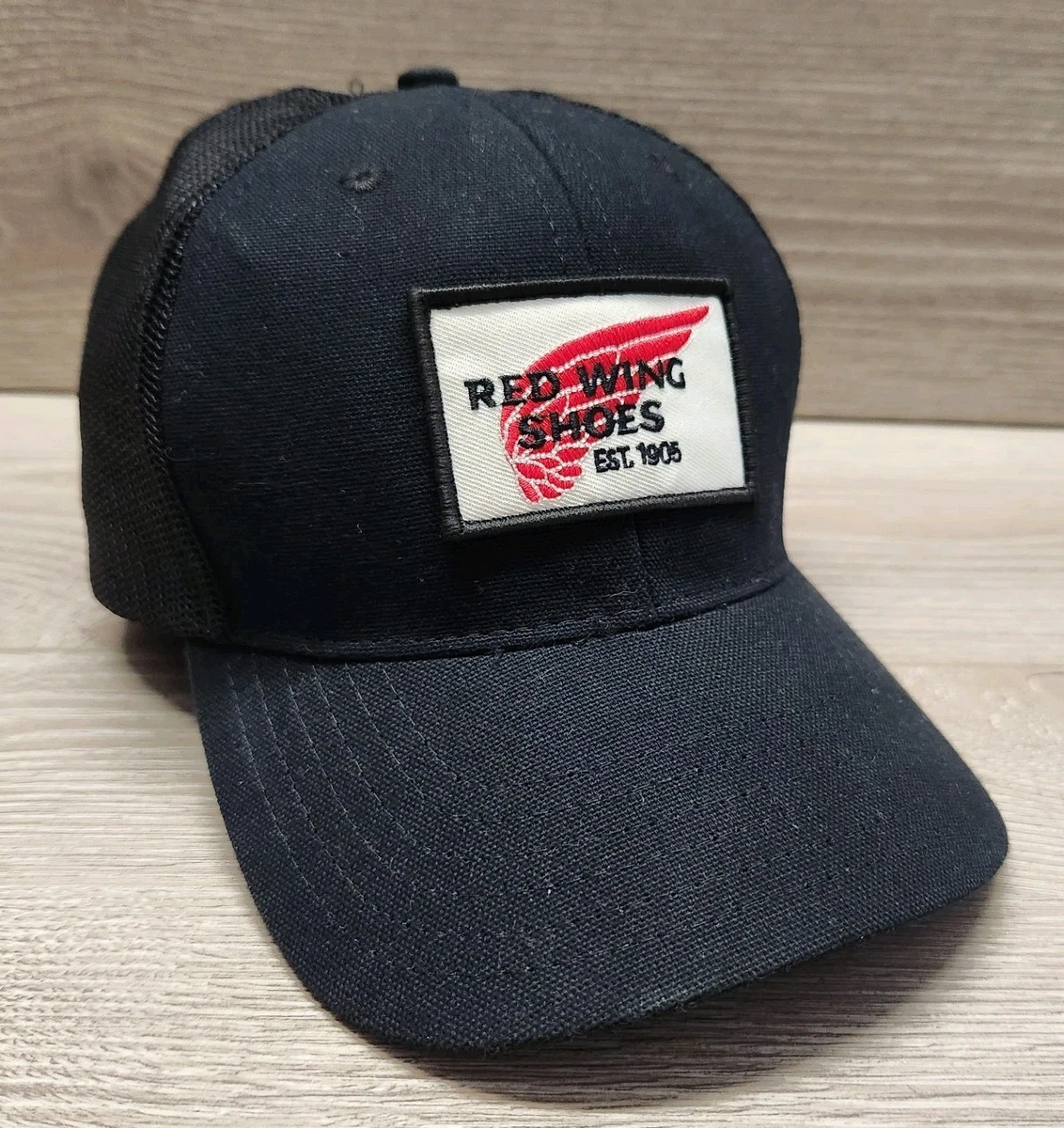 Vintage 80s Red Wing Shoes Patch Mesh Snapback Trucker Hat Cap Made in USA Boot