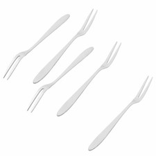 Kitchen Stainless Steel Two Teeth Design Appetizer Cake Fruit Tasting Fork 5pcs