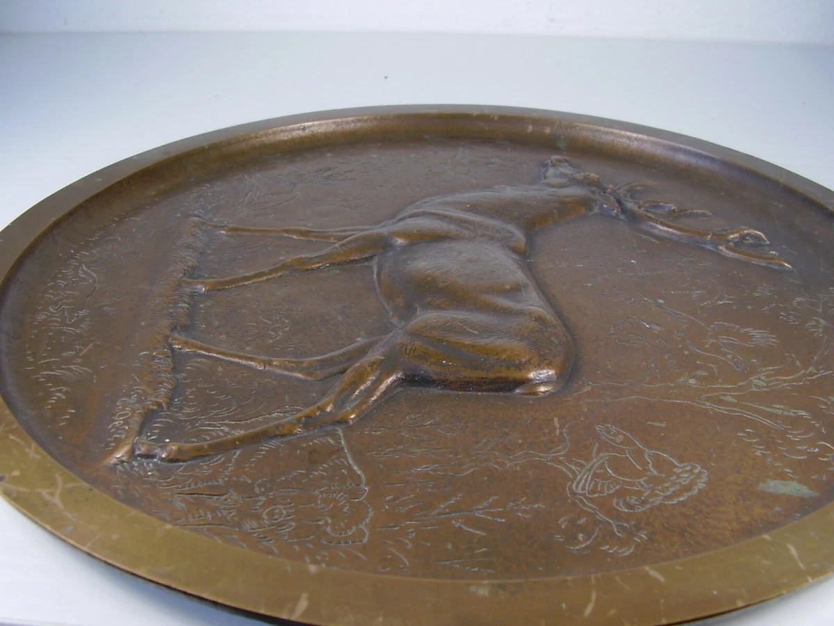 Antike Seltene Bronze Wandplatte Lauchhammer E.Oe Jagd Motiv