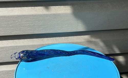 Blue Iridescent Swirl Icicle Hand Blown Art Glass Large Ornament Suncatcher 13"