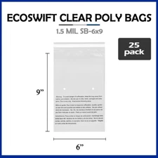 25 6x9 EcoSwift Self Seal Suffocation Warning Clear Poly Bags Free Shipping