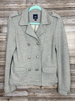 Gap Women's Coat Jacket Size M Gray Button Down Double Breasted Pockets Lined