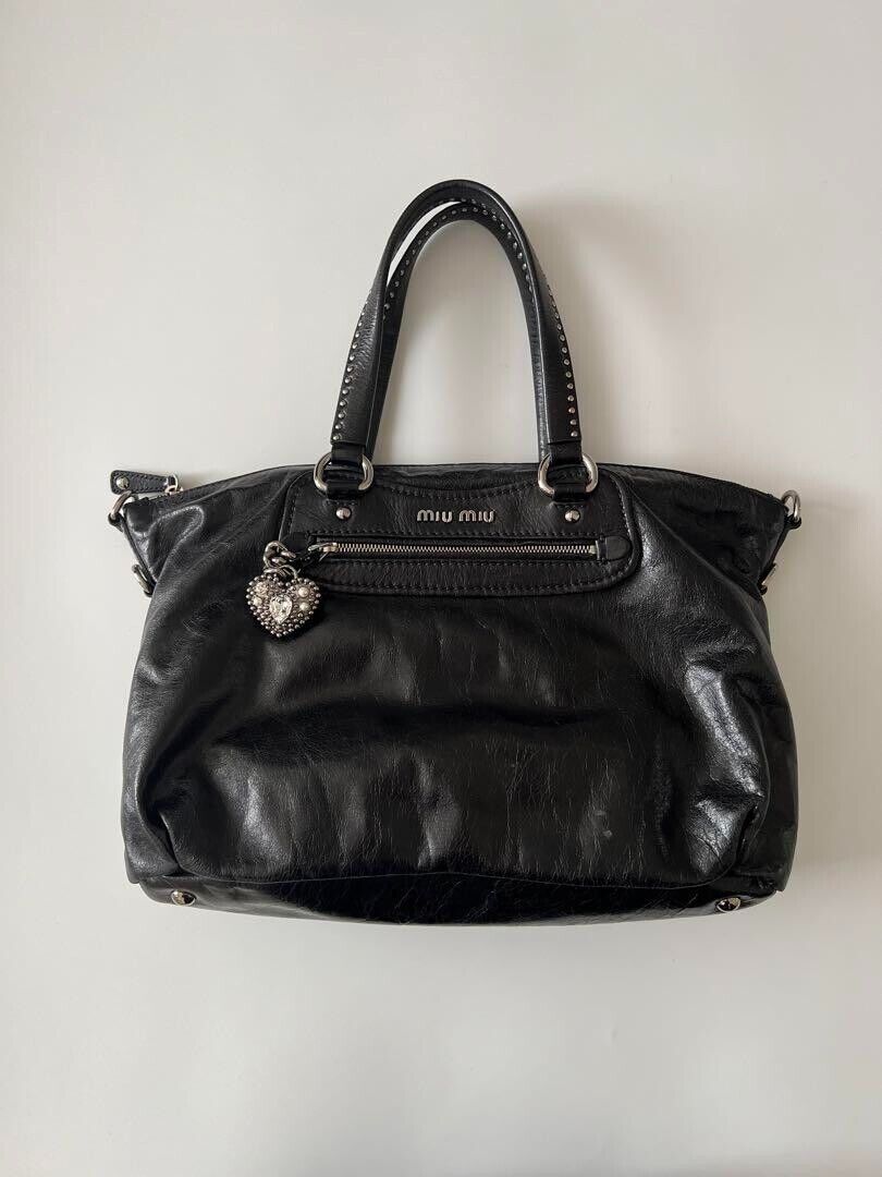 MIU MIU Studs Handbag Black 2000s Heart Charm | eBay MIU MIU Studs Handbag Black 2000s Heart Charm | eBay