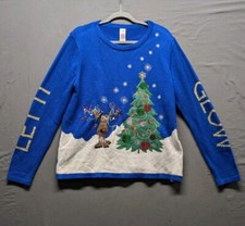 Holiday Time Christmas Sweater Kids XL Reindeer  Tree Light Up Need Batteries