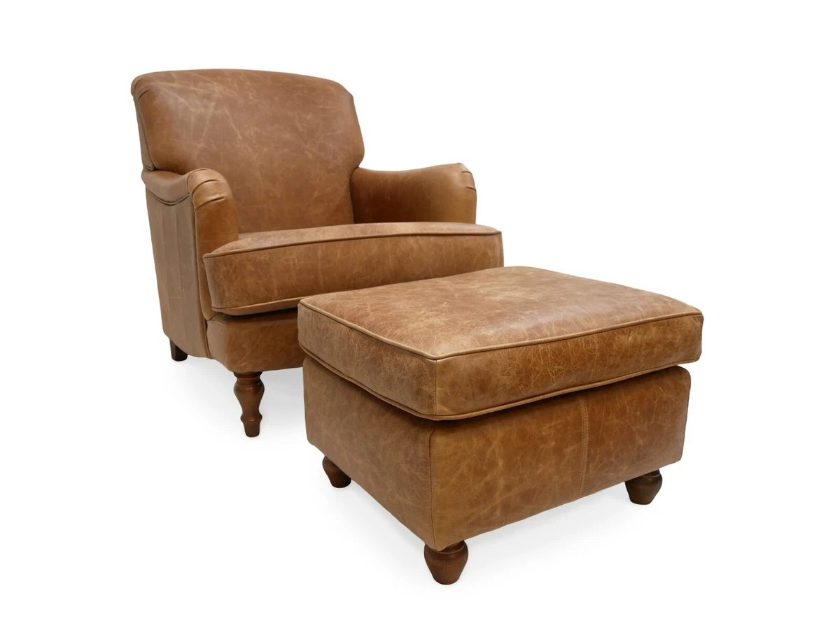 Tan leather chair and ottoman deals