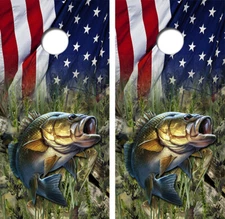 Bass American Flag Cornhole Board Wrap LAMINATED Wrap Decal Vinyl Sticker 3837