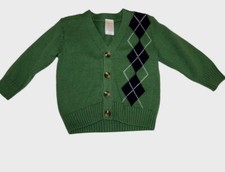 Gymboree Boy 12/18 Months Green Argyle V Neck Cardigan Sweater 0711