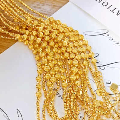 Au750 Real 18K Yellow Gold Bracelet Women Cat'eye Carved Beaded