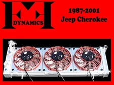FFD ALUMINUM RADIATOR & EXTREME TRIPLE THREAT COOLING FAN KIT: JEEP CHEROKEE XJ