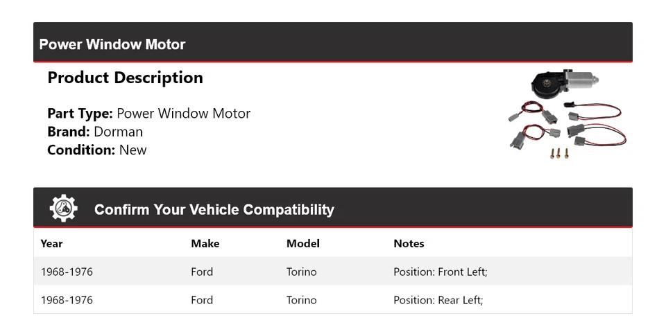 Para 1968-1976 Ford Torino Dorman motor de janela de energia 1969 1970 1971 1972 1973 - Imagem 2 de 4