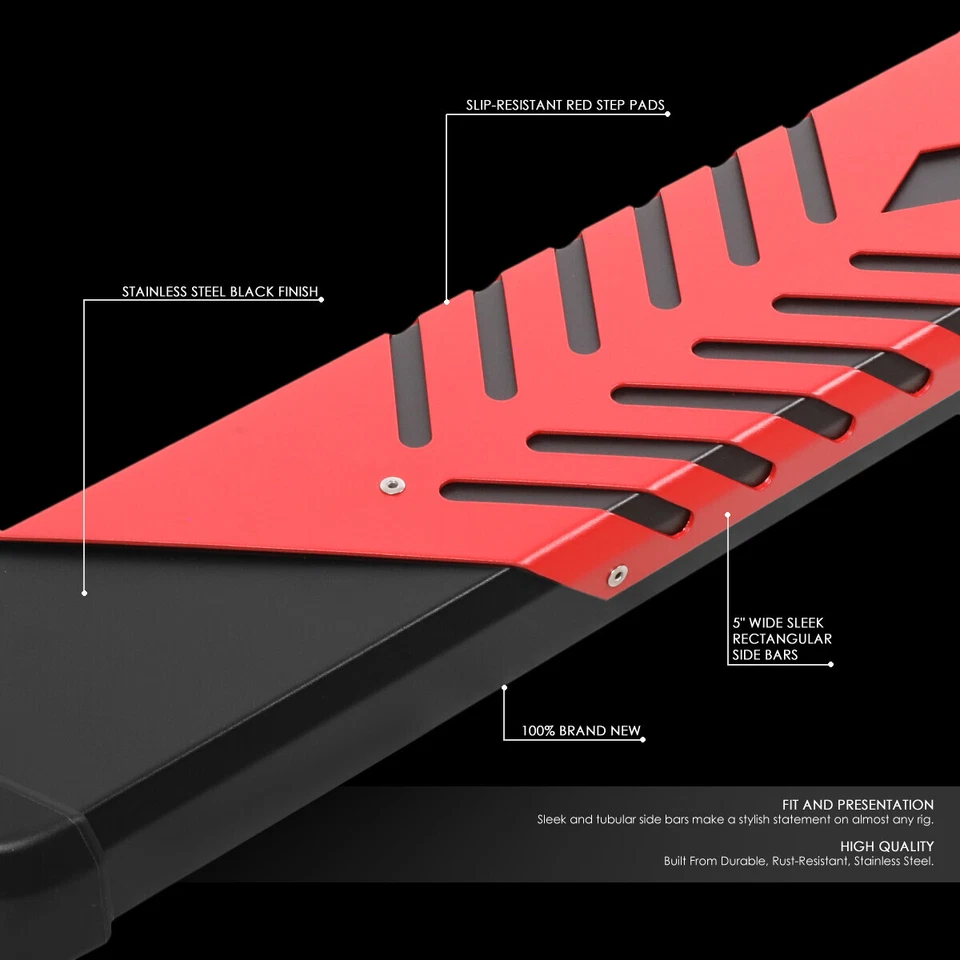 For 2019-2022 Ram 1500 Crew Cab 5.5" Side Step Nerf Bar Running Board Black/Red - Image 2 of 4