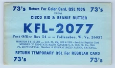 Cisco Kid Beanie Rutter Follansbee West Virginia WV QSL Ham Radio Card VTG