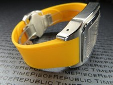 23mm Soft PU Rubber Strap CARTIER SANTOS 100 XL Diver Watch Band Amber Yellow