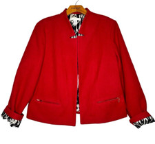 Chico's Womens Blazer Jacket Cheetah Sz Large/2 Red Short Animal Print Lined