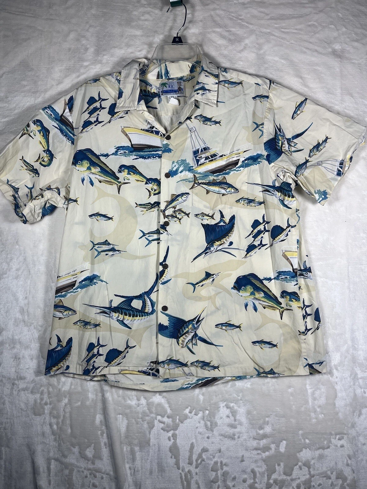 RJC Hawaiian Shirt Mens XL Boating Tropical Fish Island Made in USA Button Up