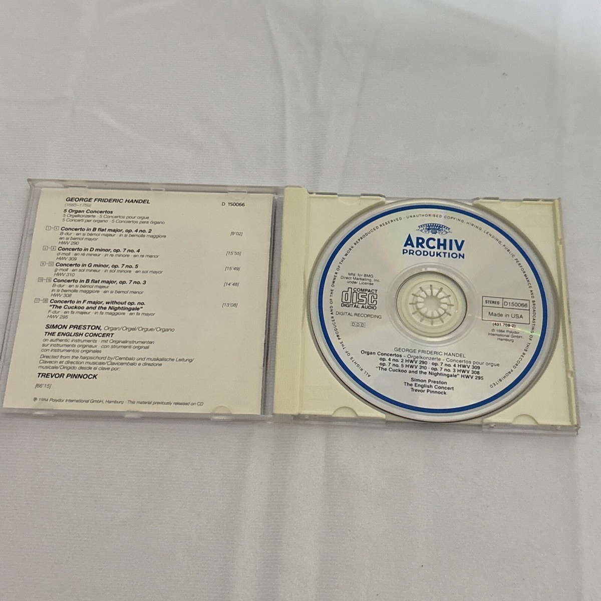 George Frideric Handel 5 Organ Concertos 3D Baroque CD Archiv | eBay