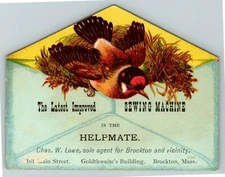 Die Cut Victorian Trade Card Helpmate Sewing Machine Chas. W. Lowe Brockton, MA