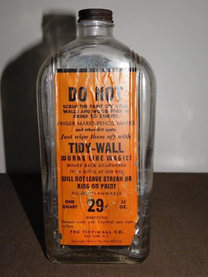 VINTAGE AD 9 1/2'' HIGH 1942 TIDY WALL CO GLASS BOTTLE PAPER LABEL
