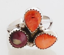 Navajo Handmade Sterling Silver with Spiny Oyster Shell Ring Size 9