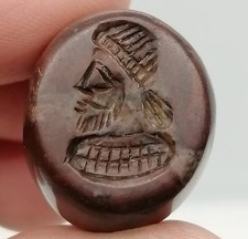 Ancient Agate Bead Intaglio Seal Warrior Head Carved Stone BeadCollectible Roman