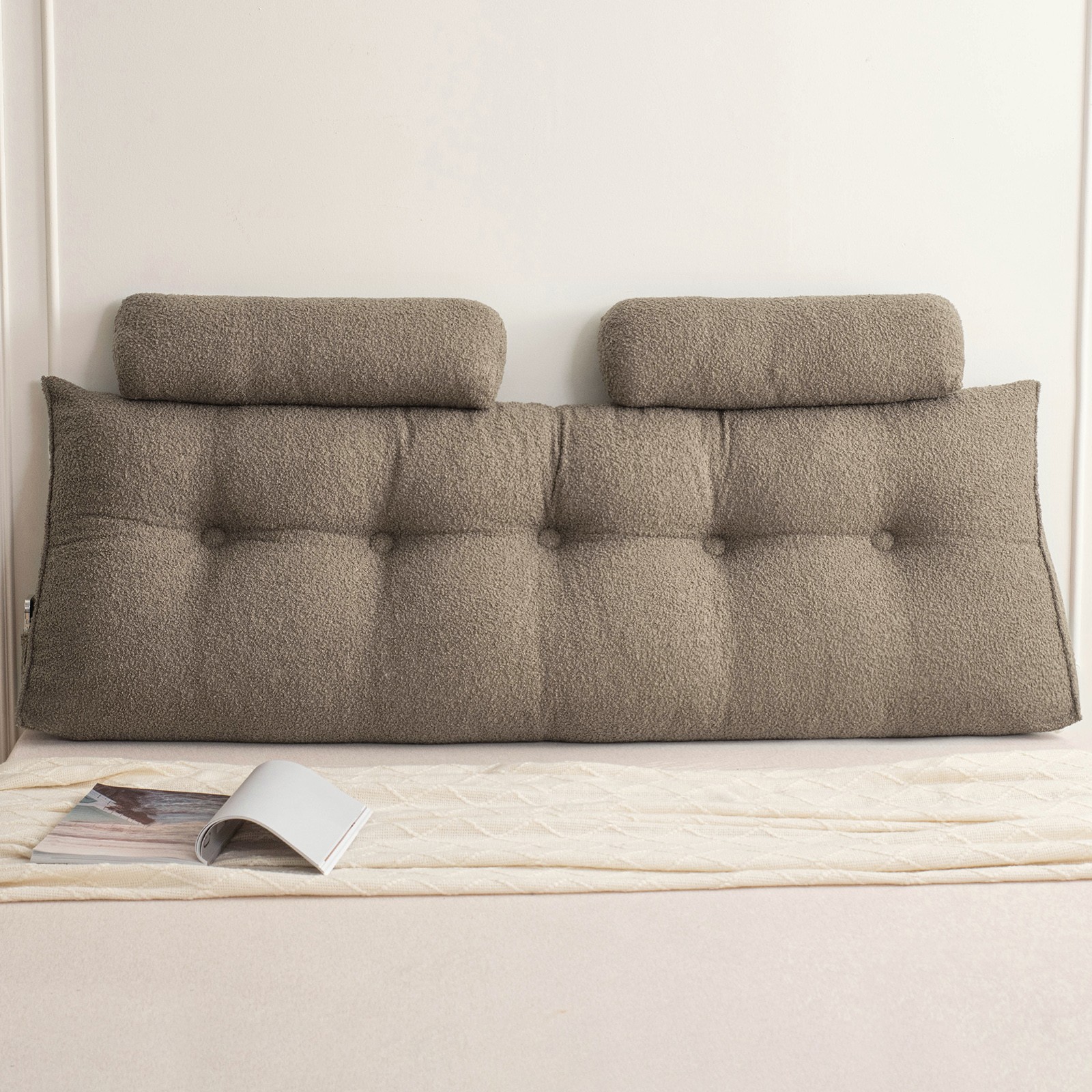 Velvet Wedge Headboard Pillow with Neck Roll for Bed or Sofa Backrest Support  -image