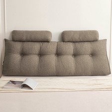 Velvet Wedge Headboard Pillow w/ Neck Roll for Bed Sofa Backrest Reading Pillow