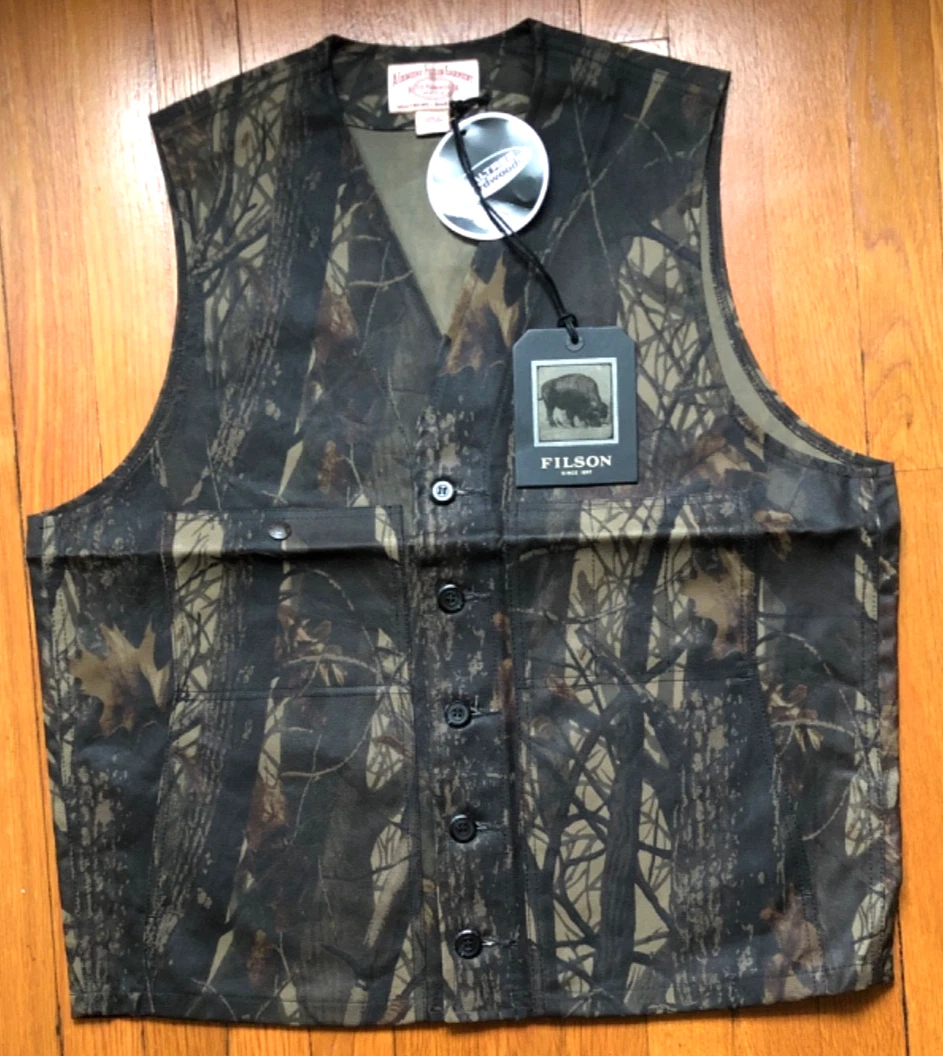 Filson Oil Tin Cloth Vest Mens Large Realtree Hardwood Camo Water & Wind Resist