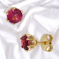 Ohrstecker Rund 585 Gold Gelbgold 2 Turmaline Rosa Pink Ohrringe Goldohrstecker